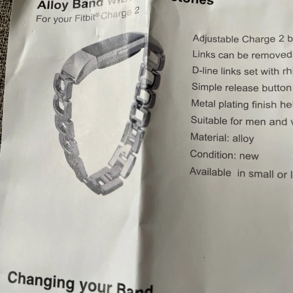 Alloy Black Adjustable Watchband with Rhinestones for Fitbit Charge 2 NEW in Pkg